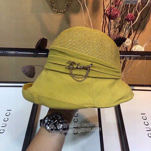 Chanel女士帽子 香奈兒草帽褶皺帽檐 Chanel遮陽帽  mm1009